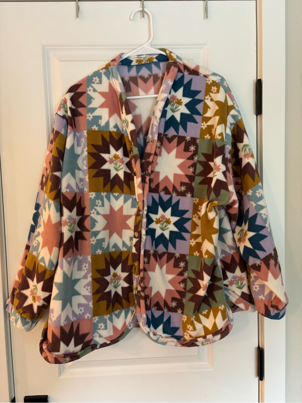 Multicolor Star Patchwork Fleece Jacket - Women's Cozy Coat